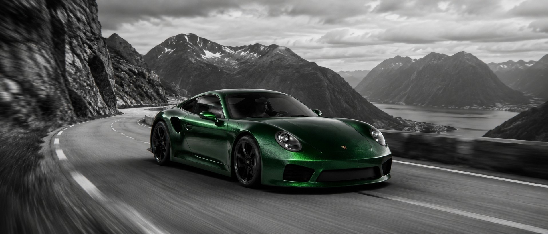 Porsche GT concept on a mountain road