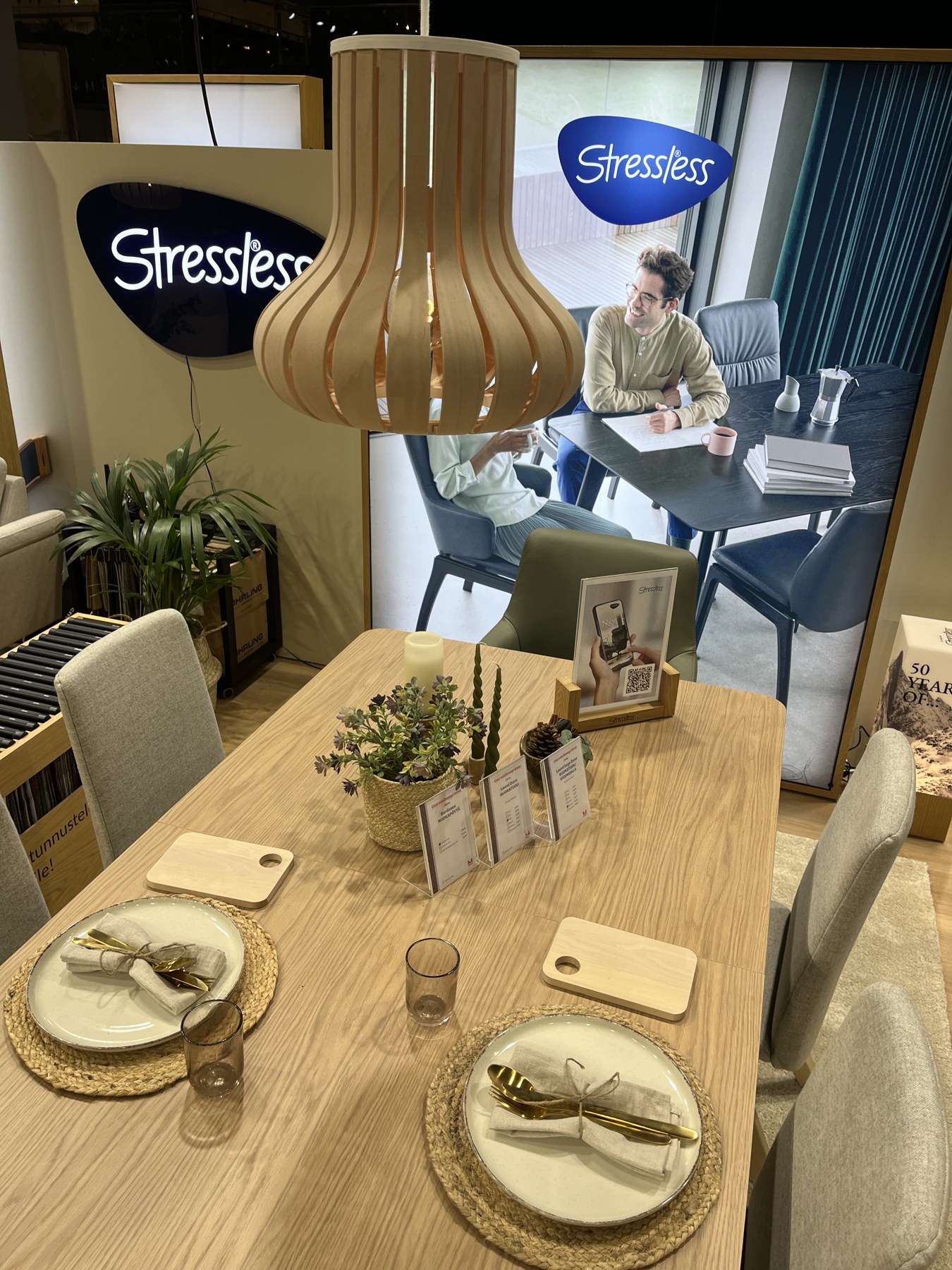 Stressless lamp displayed at a fair in Finland with Ekornes